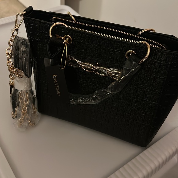 Bebe - Ceila Embossed Top Handle Crossbody Black Handbag - Picture 5 of 7